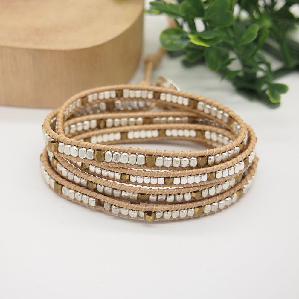 Bohemian Stijl Messing Bead 5 Wraps Statement Armband Voor Mannen En Vrouwen