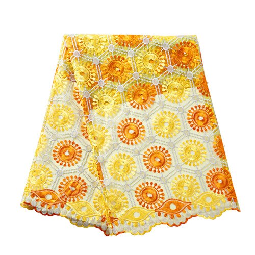 African Beaded Lace Fabric French Voile Lace Embroidery Flower Nigerian Lace Fabric Aso Oke Gele Headtie Scarf: Yellow