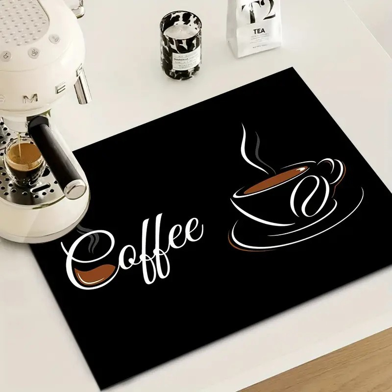Kreative Küchen-Trockenmatte mit Kaffeedruck, weiches Gummi, rutschfest, saugfähig, schmutzabweisend, Matten für Kaffeebar, Arbeitsplatten, Geschirrmatte: M / Orange