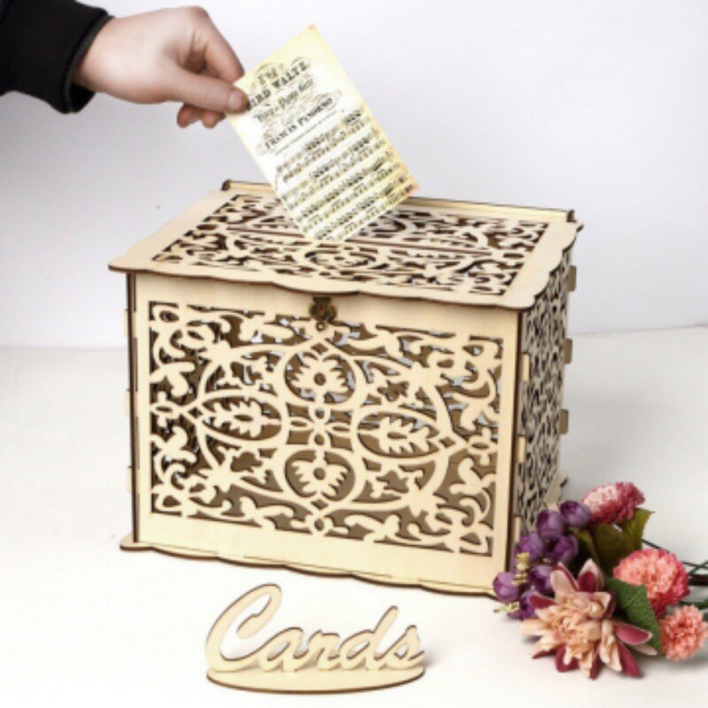 DIY Wooden Wedding Card Box Business Card Box Decoration Custom Sign In Box Flower Pattern Card Wooden Box Su Card Box Supplies