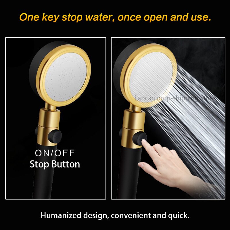 360 degree rotatable Bathroom Bath Black Shower Set Hand held Shower Head with Water Control Button Wall Mounted Black Shower