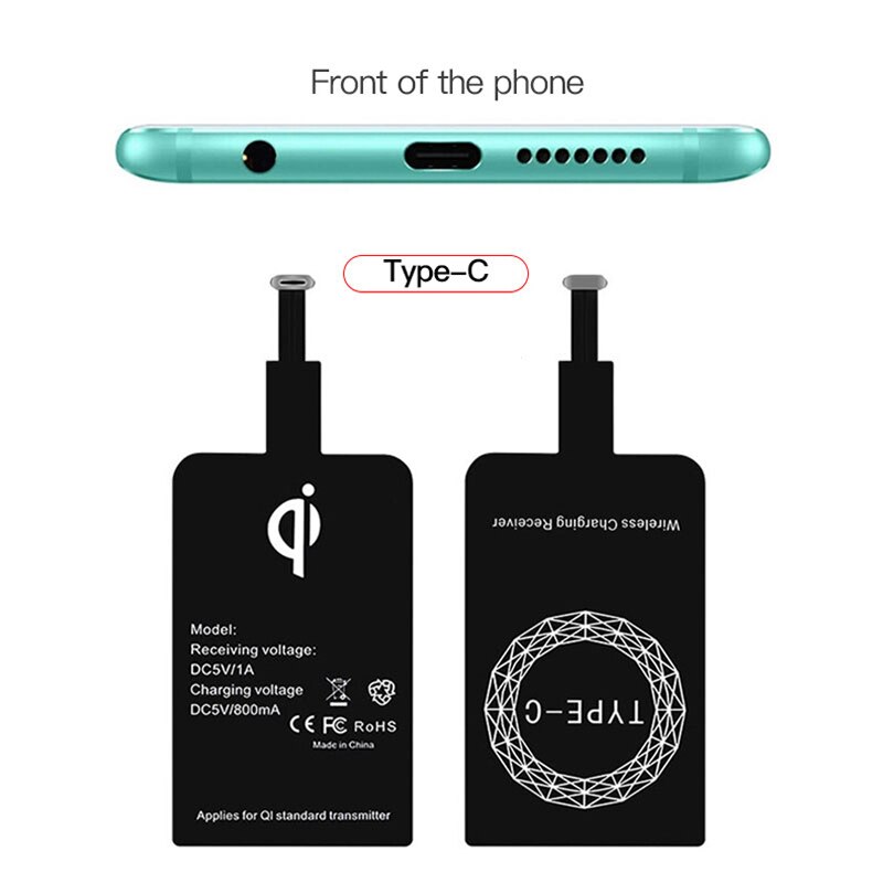 Prise en charge Qi chargeur sans fil adaptateur récepteur pour iPhone Samsung Galaxy xiaomi redmi récepteur bobine Micro USB type-c chargeur de téléphone: For Type C