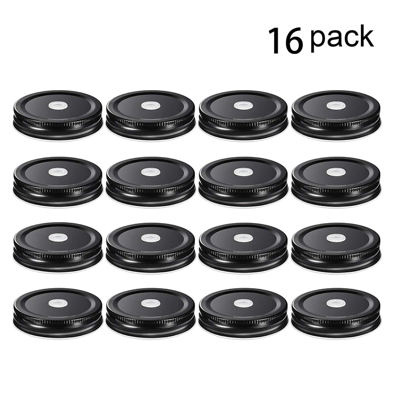 16 pack masonburktätningslock 70mm vanliga mun lock läcka bevis säkra glasburk lock förvarings fasta kapsyler (svart): Default Title