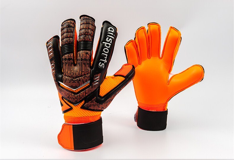 Neue Professionelle Verdicken Atmungsaktiv rutschfeste latex Fußball Torwarthandschuhe Torwart Fußball fingerknochen schutz schutz handschuhe: orange / size 8