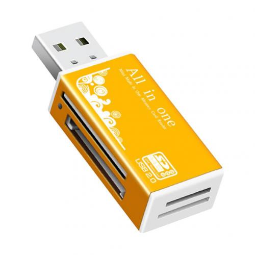 Multilector de tarjetas de memoria USB 2,0, 4 en 1, Accesorios para ordenador portátil SD/SDHC/Mini SD/MMC/TF/MS/SD Ultra/RS-MMC/HS-MMC/MS Pro: Golden