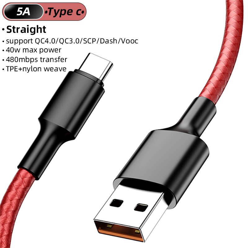 Câble USB de charge rapide QC 3,0 avec 90 degrés de 2 m, pour Samsung Xiaomi Poco X3 Redmi Note 9 Pro Oneplus 8, type c de 0.25m et 1.2 m, 5A,: Straight / 0.25m