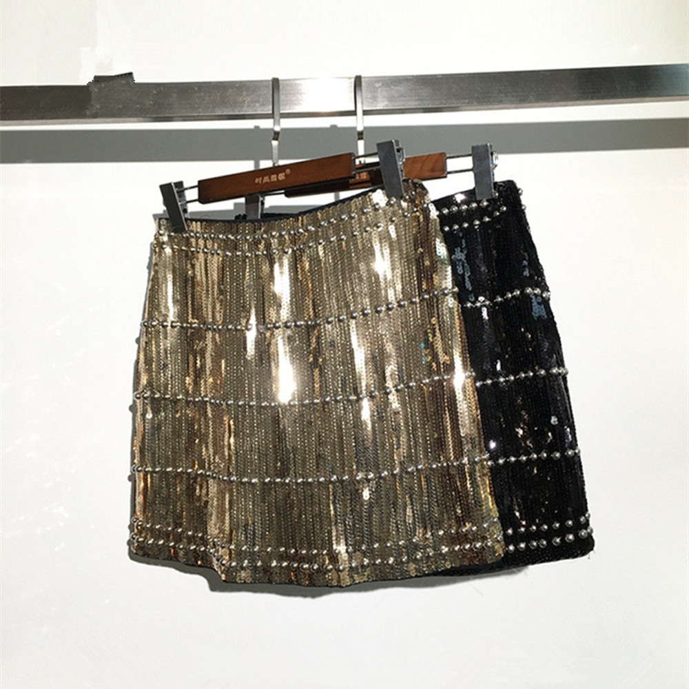 Skinnende paljetter skjørt kvinner elegant bodycon ensfarget miniskjørt sexy fest klubbklær kvinnelig streetwear hipster  y2k skjørt