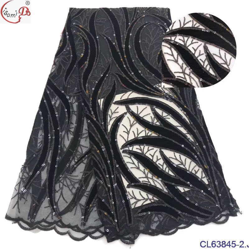 Lacer cut fluwelen borduurwerk pailletten kant stof voor avond mode jurk jurk CL63845