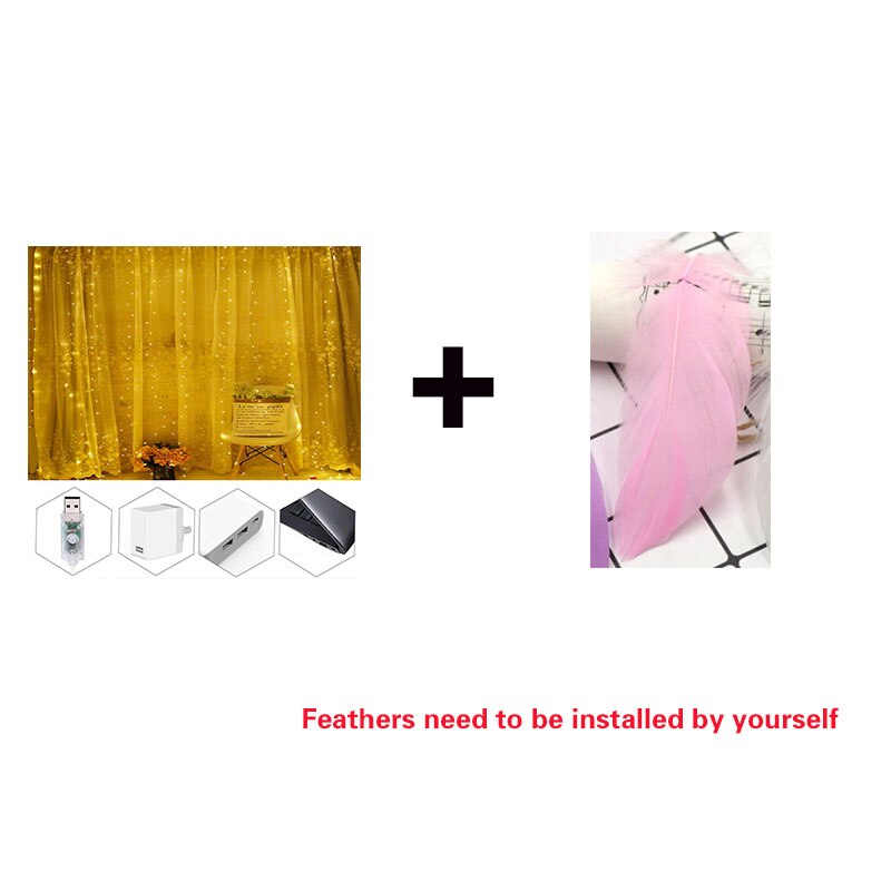 Wedding Party Backdrop Curtain 3*2/3*3m 300 LED Fairy String Light Drapes Birthday Christmas Mariage Outdoor Home Decoration: Warm with feather / 1m( 100 Bulb)