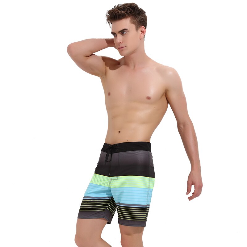 Men&#39;s Quick Dry Swim Trunks Colorful Stripe Beach Shorts with Pocket Boy&#39;s Bathing Boardshort Beachwear