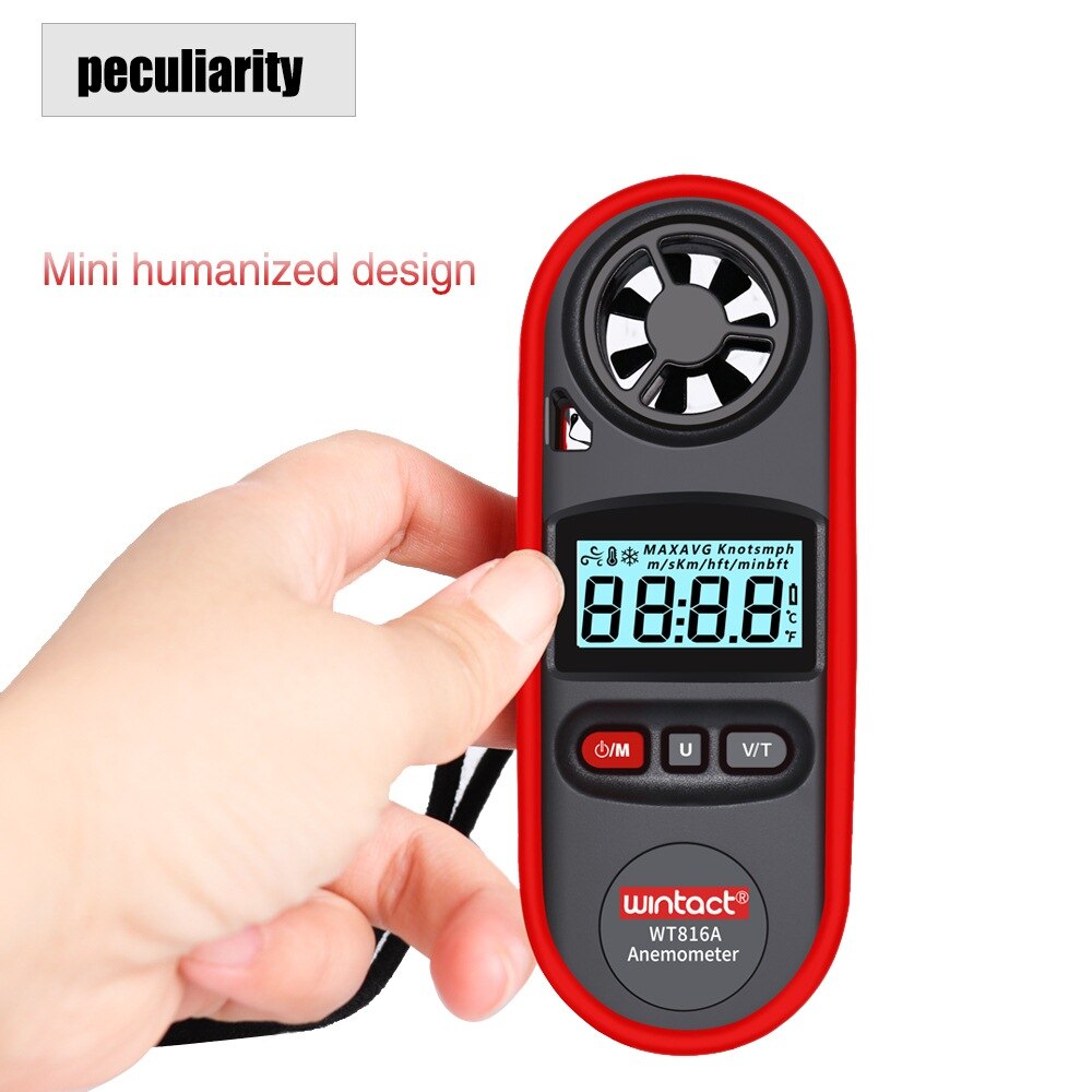 Wintact Pocket Hand-held Digital Anemometer Wt816a Shipped Without Batteries Lcd Display with Backlight Easy for Reading