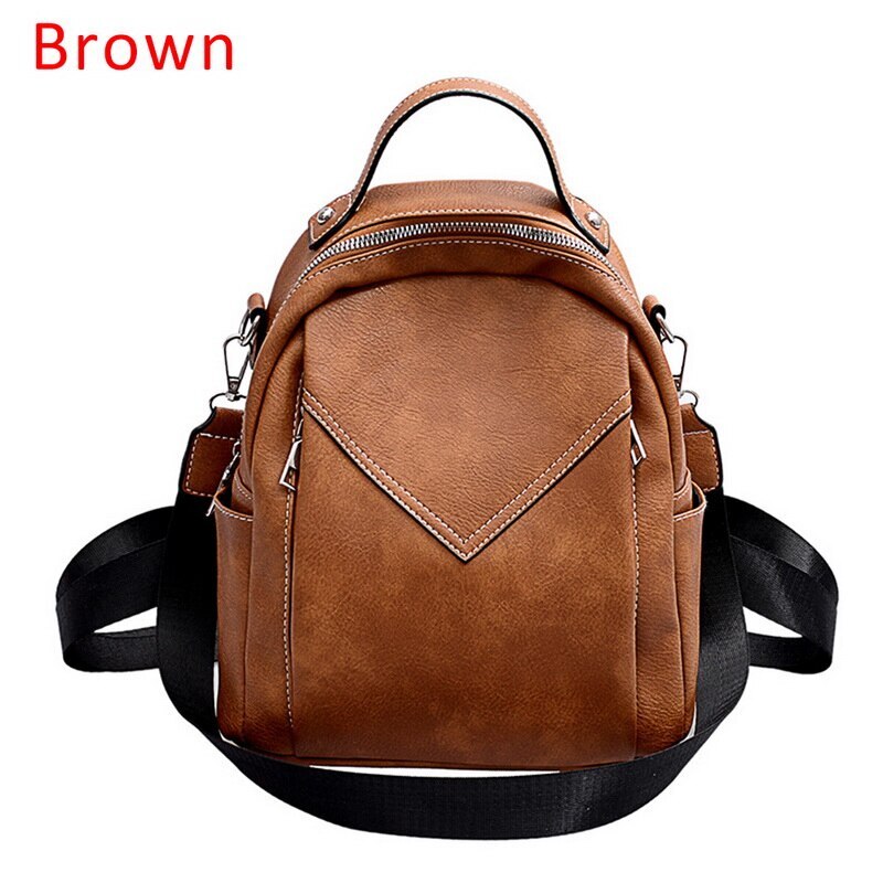Mode Vrouwen Rugzak Anti-Diefstal Rugzak Klassieke Pu Leer Effen Kleur Rugzak Canta Schoudertas: brown2