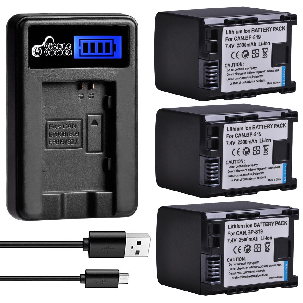 2500mAh 7.4V BP-819 BP 819 BP819 Battery for Canon BP-808 809 819 827 HF200 HF20 HG21 HG20 FS200 FS21 HFM41 HFM400 FS300 FS100.: 3 Battery 1 Charger