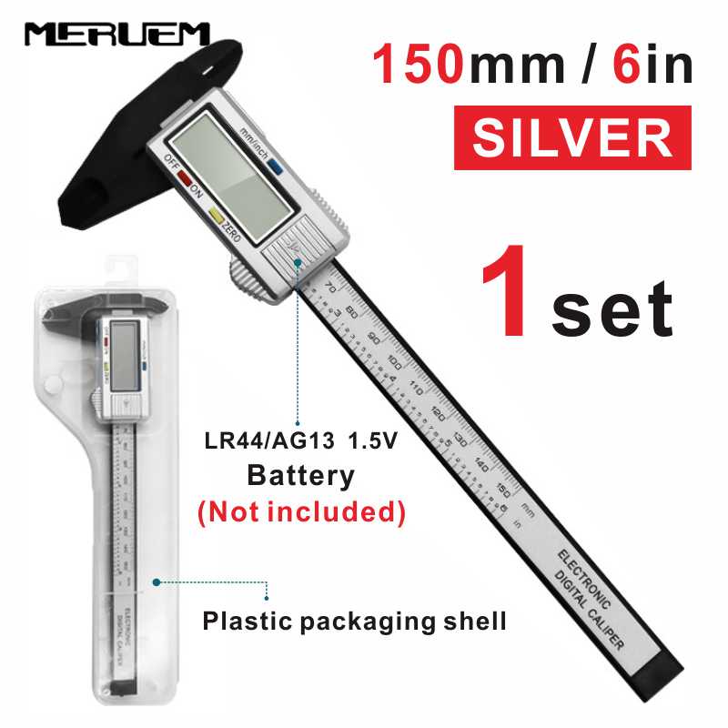 Electronic 6 " 150mm Digital Vernier Caliper Gauge Measuring Tool Measuring Calibre for jewelry Measurement Ruler trammel: BOX Silver 1PC