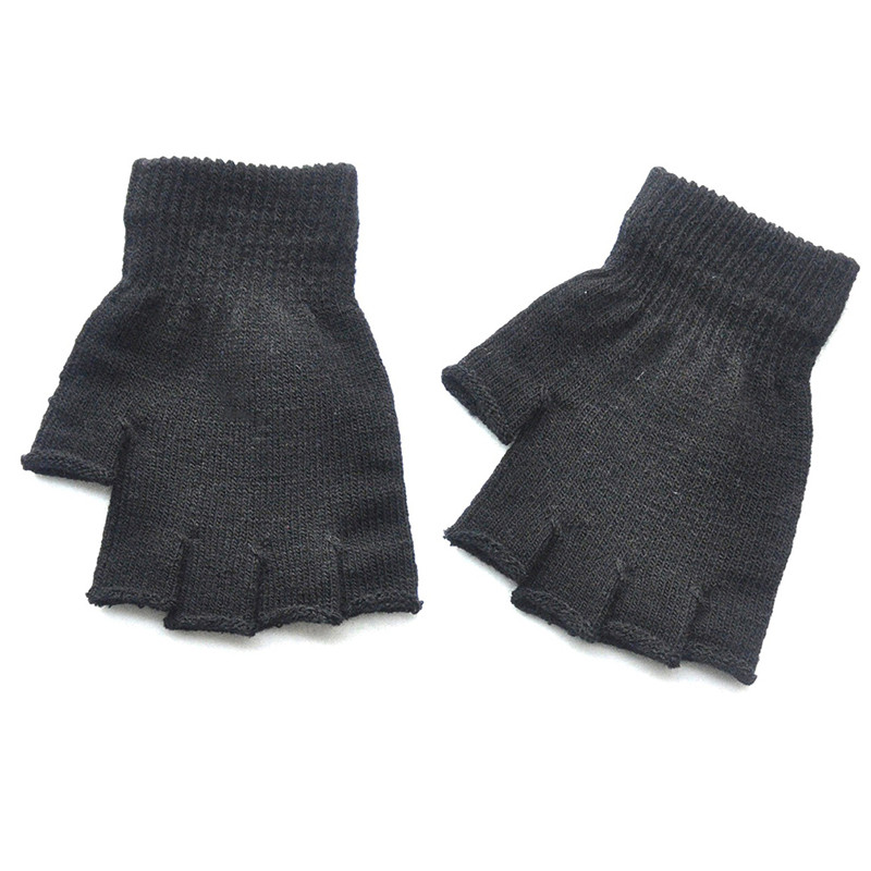Kinderen Winter Handschoenen Koude Warme Acryl Vingerloze Handschoenen Effen Kleur: black