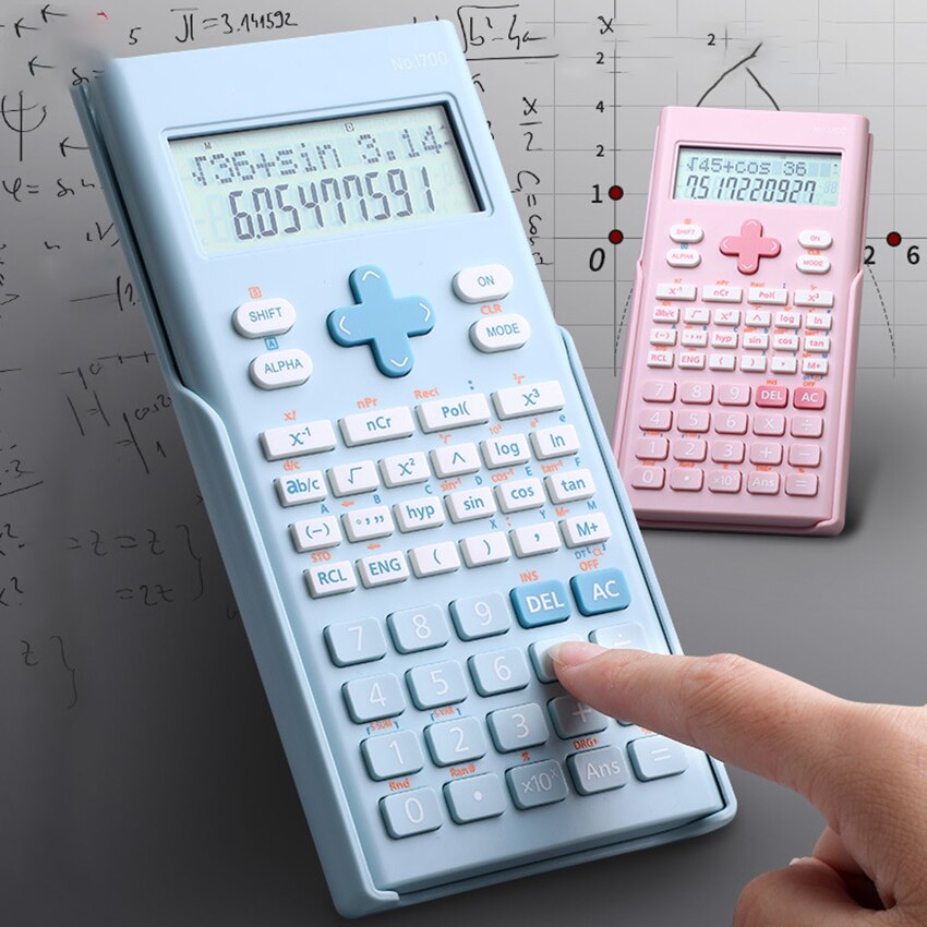 2-Lijn Engineering Wetenschappelijke Rekenmachine Calculator Met Beschermhoes Voor Student En Leraar, Wit, Roze, blauw