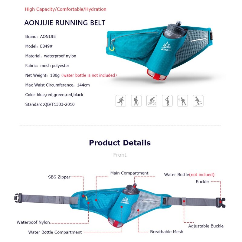 AONIJIE Sport Taille Packungen Lauf Gürtel Wasser Gürtel Pack Für Marathon- Joggen Radfahren Trink Mit Flasche E849