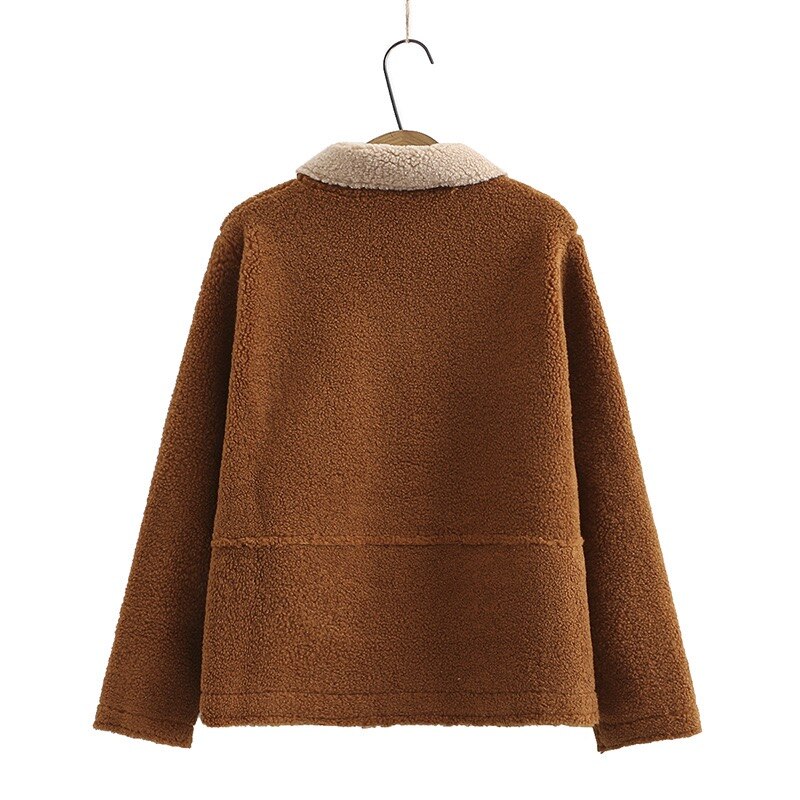 Femmes hiver polaire veste col claudine bouton vers le bas manteau Sport décontracté Preppy automne veste Beige café mignon manteaux