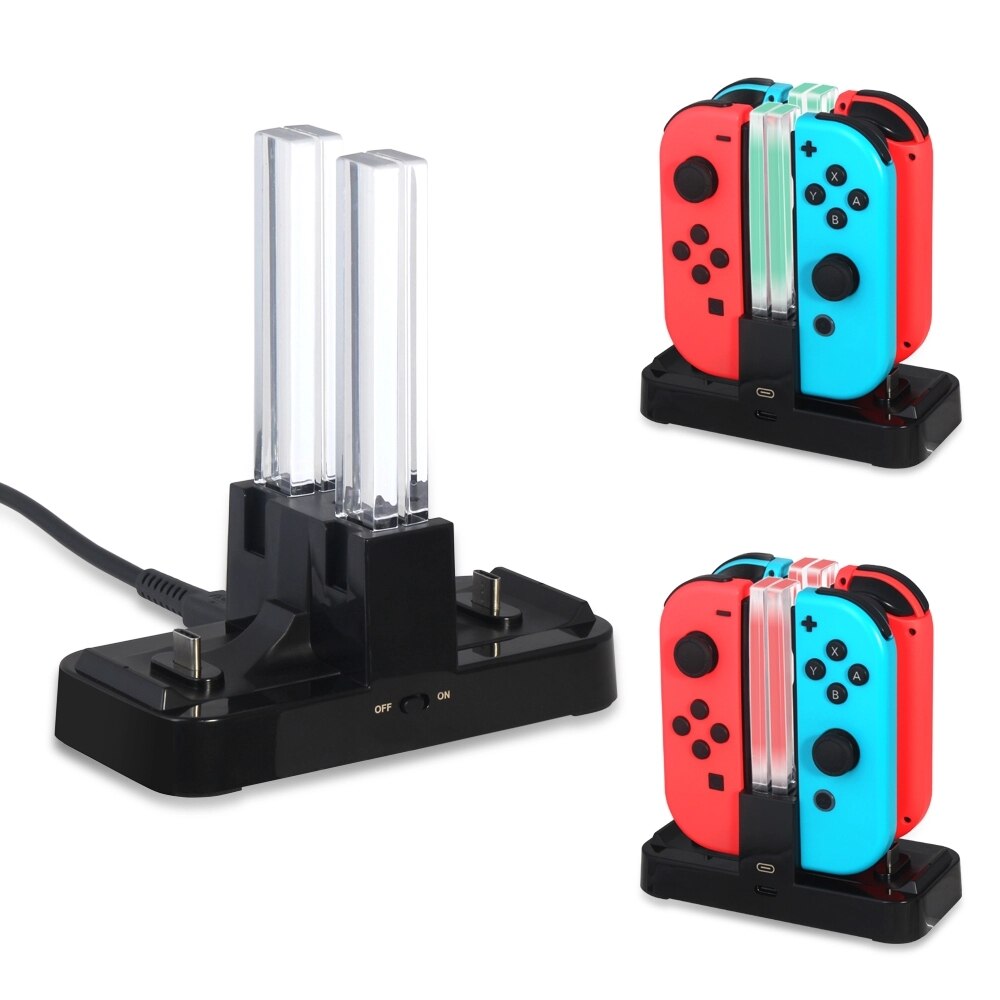 For Nintendo Switch 4 Port Joypad Charger Game Charging Dock Station Stand Stander Controller Charger with LED Indication