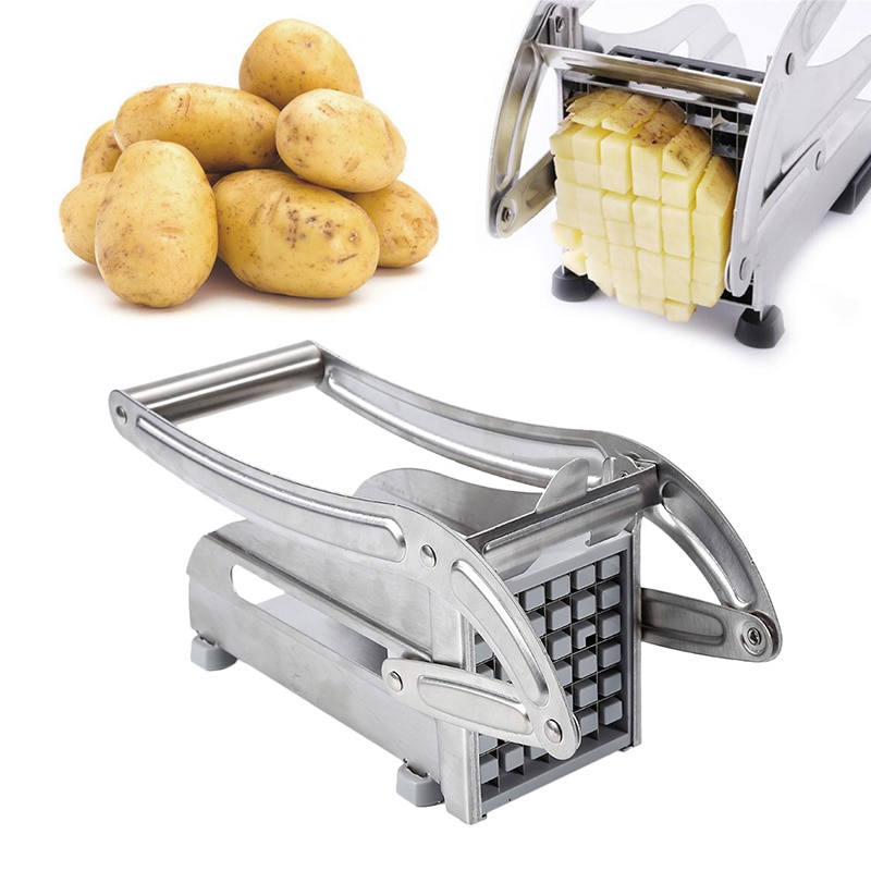 De acero inoxidable de cortadora de papas Chips Fry cortador de vegetales patata cocina trituradora cortador con papas fritas soporte
