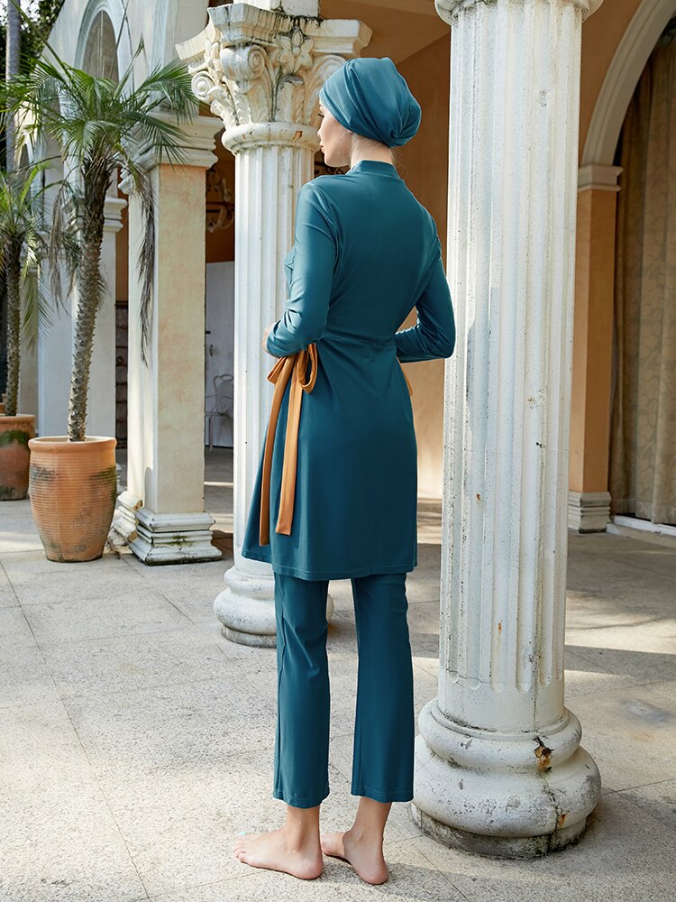 Maillot de bain vert pour femmes, écharpe Hijab, modeste, pour la plage