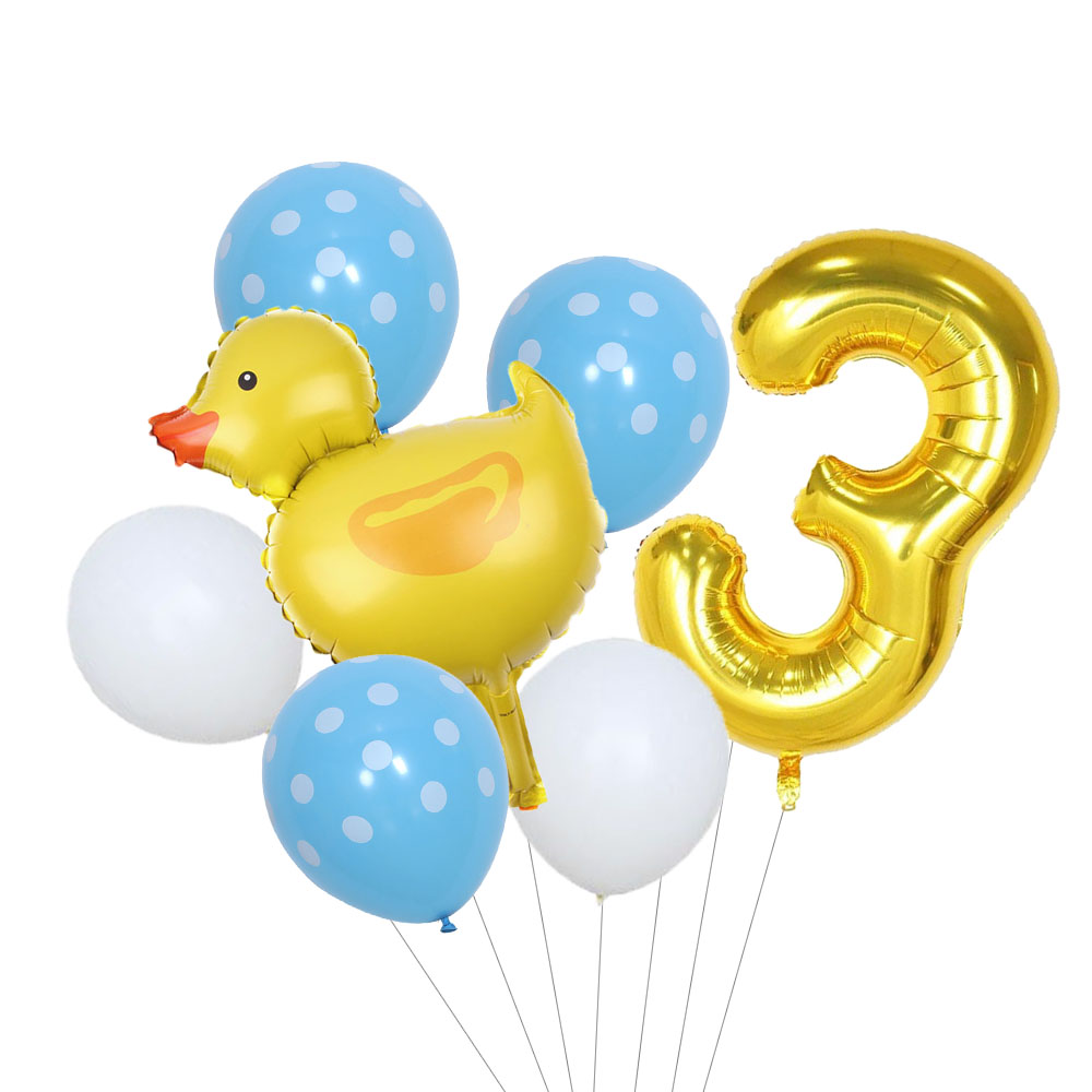 7Pcs Mini Duck Foil Balloons Set 32inch Gold Number Balloon for Kids Birthday Party Baby Shower Decoration Supplies: AGATE
