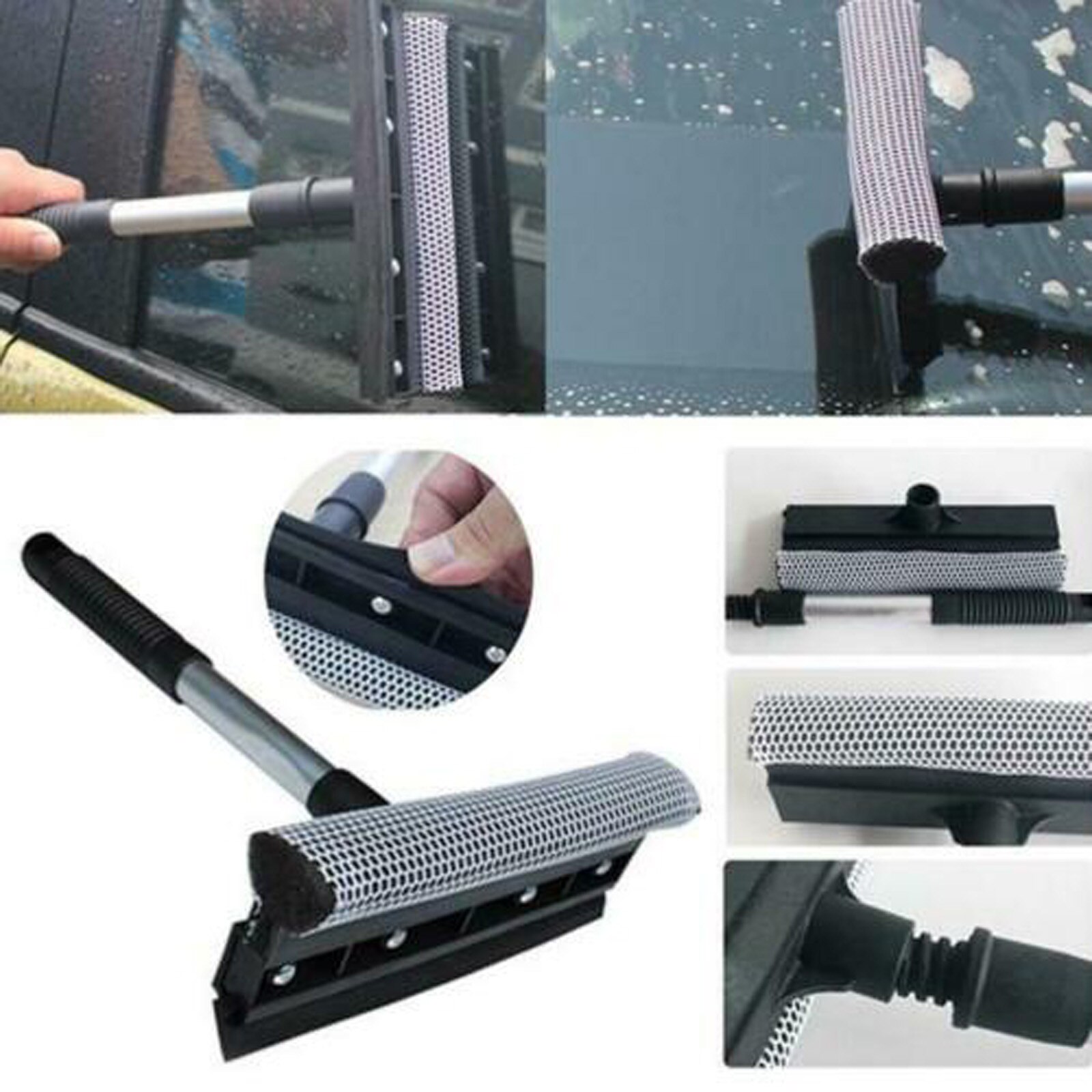 25# Extendable Rubber Window Cleaning Squeegee & Sponge For Windshield With Cleaning Cloth Rubber Wiper Cleaner Glass