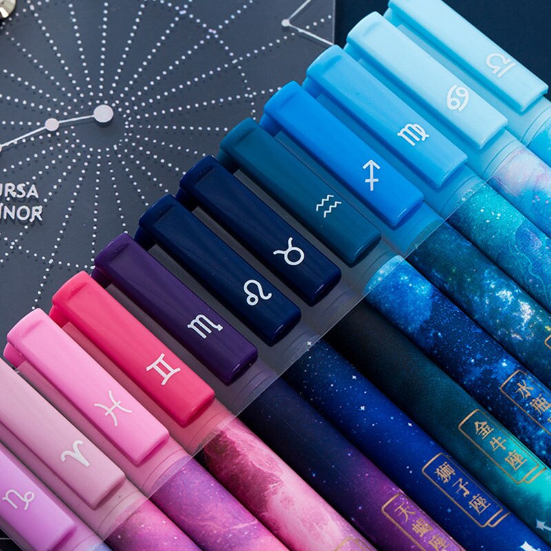 12 Stks/set 0.5 Mm Constellation Gel Pennen Leuke Star Universe Zwarte Kern Pennen Voor Meisje School Kantoorartikelen Koreaanse briefpapier