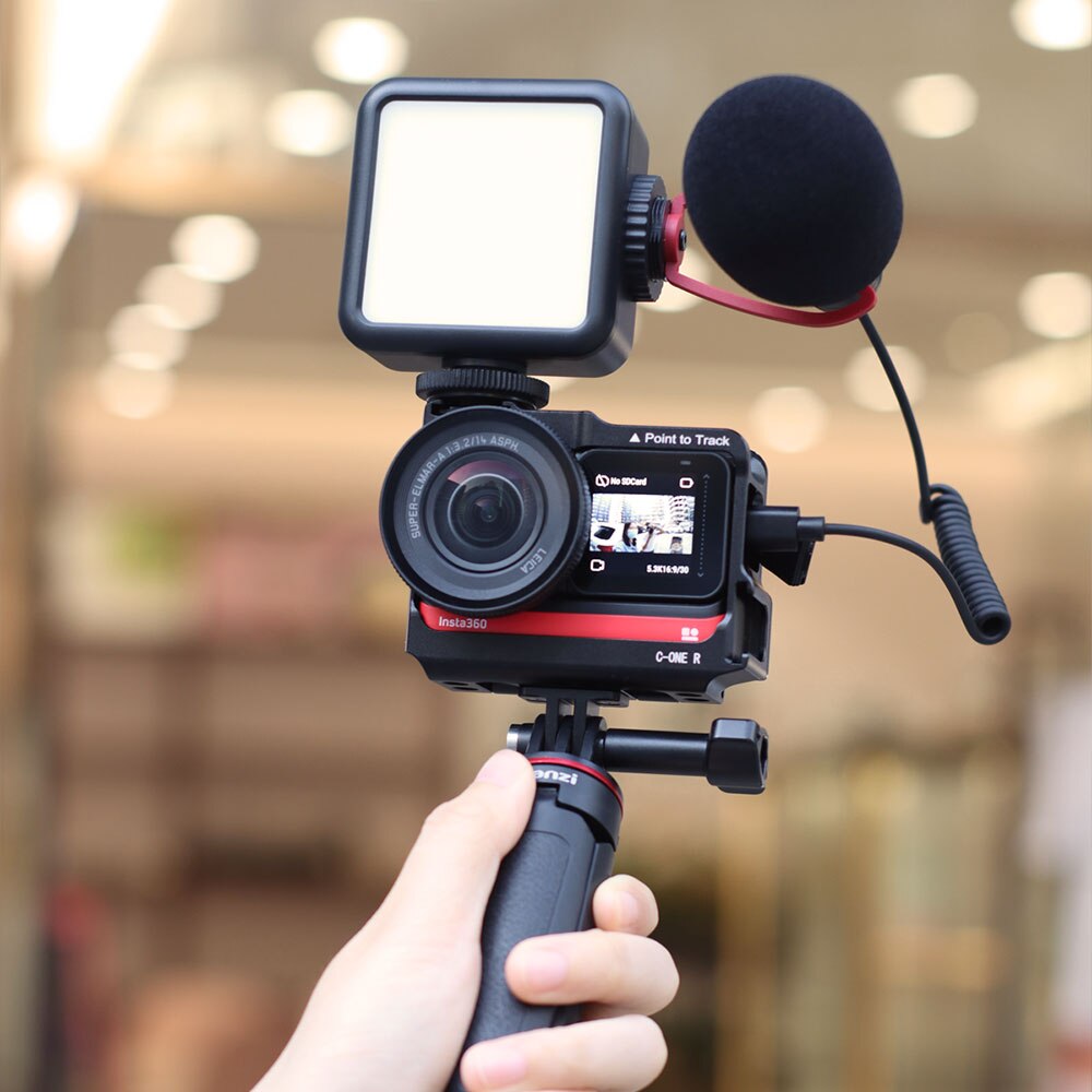 Ulanzi-estructura de Metal para Insta360 ONE R, marco protector de cámara, funda carcasa con soporte de zapata fría, luz Led para vídeo y micrófono