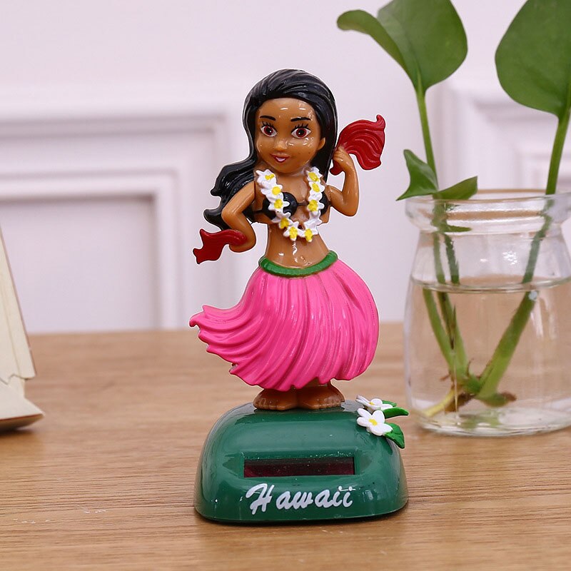 1 stk tegneserie solenergi swing hawaiiske piger håndværk legetøj levende hjem desktop dekoration køretøj ornament legetøj: Lyserød
