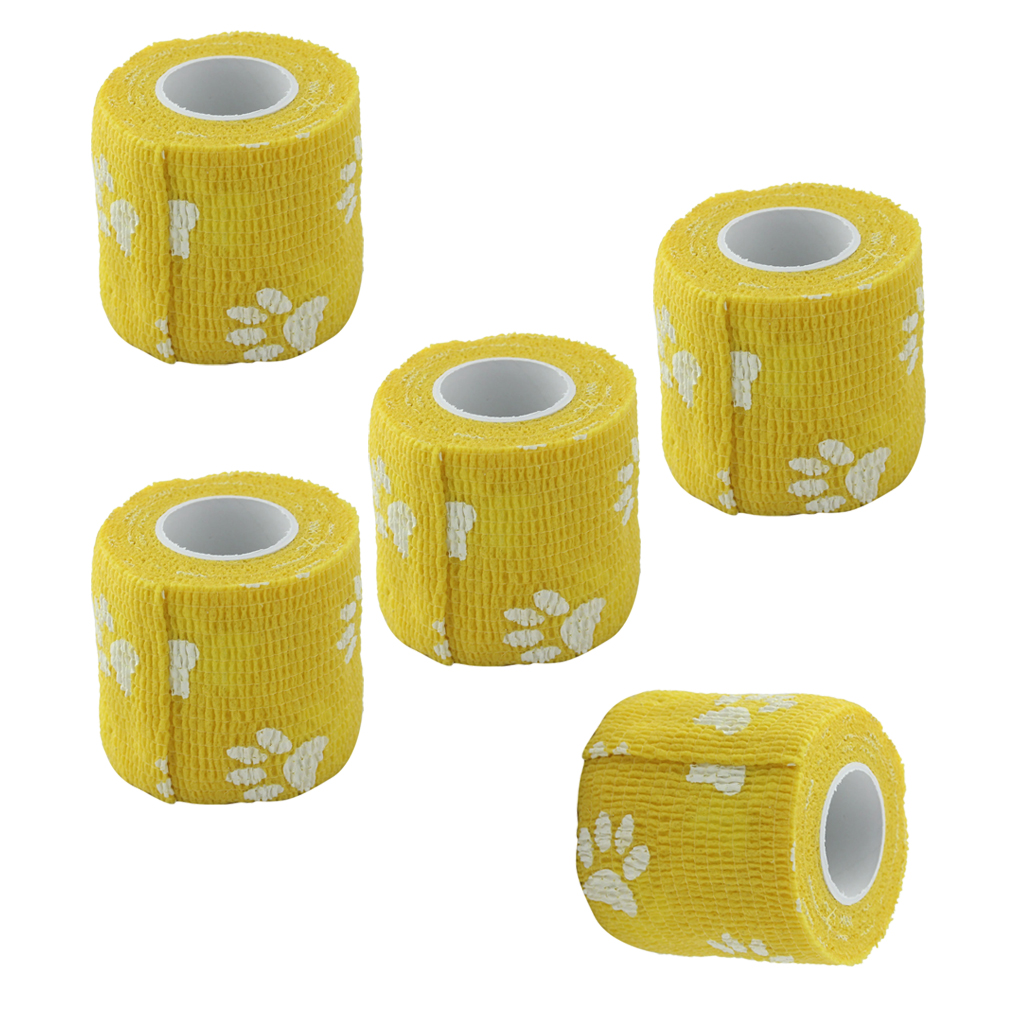 5 Rolls of Vet Wrap Bulk, Cute Paw Prints, Bandage Wrap Vet Tape - Waterproof &amp; Self Adherent – Yellow
