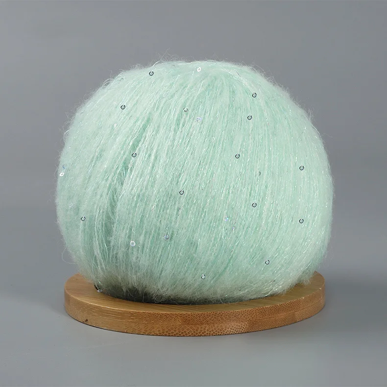 50 g Spitzen-Mohairgarn mit Pailletten, Häkel-Strickgarn mit Lurex, modische Baby-weiche Pullover-Schal-Nadelgarn mit Schlaufen: Silber