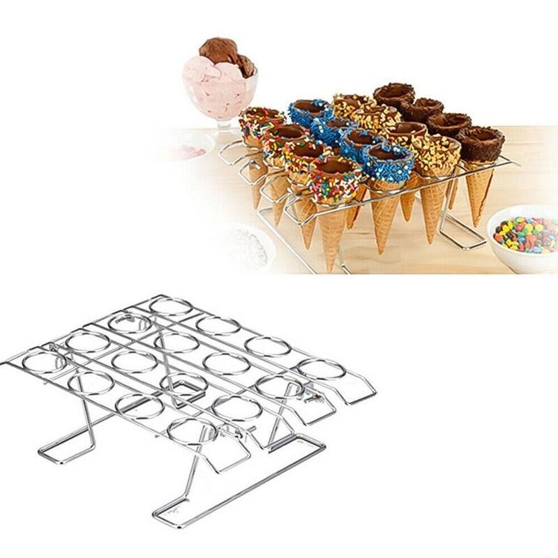 DIY Ice Cream Cone Holder Steel Ice Cream Cone Display Cupcake Cake Cone Cooling Stand Rack Holder Baking Rack Tray C5E3