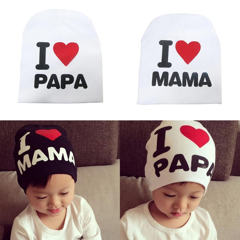 Brief Druck Baby Hut ICH Liebe MAMA PAPA Baby Junge Mädchen Kappe Nette Gestrickte Baumwolle Warme Kinder Beanie Hut Frühling herbst