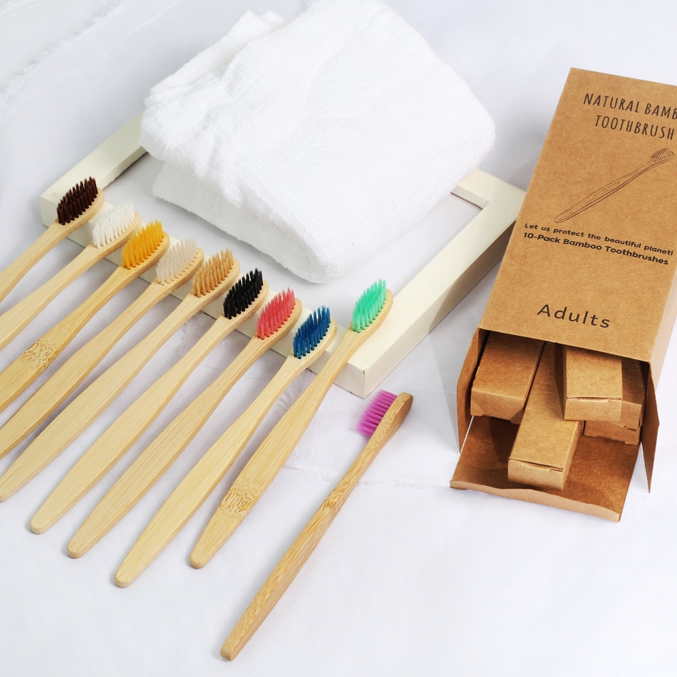 10 Pack Toothbrush Eco Friendly Bamboo Soft Fibre Toothbrush Teeth Brush Solid Bamboo Handle Biodegradable