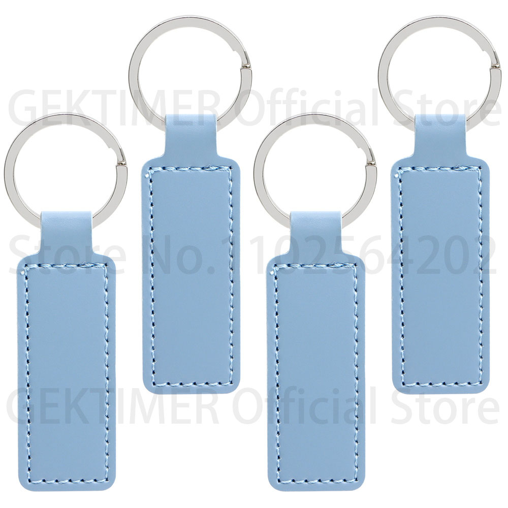 10 Stuks Heldere PU Lederen Sleutelhanger dubbelzijdig Customiz Auto Draad Metalen Hanger PU Sleutelhanger Eenvoudige Sleutelhangers Keyholde: Sky Blue