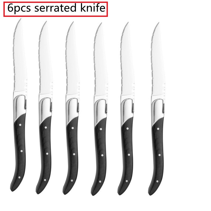 Laguiole Black Wood Knives 6-Piece Black Wooden Handle Steak Knife Fork Spoon set Japanese Wood Cutlery Christmas 8.7 in: Pink