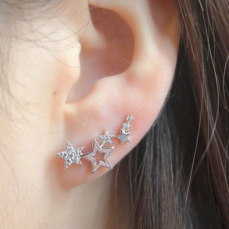 Pendientes con forma de estrella para niñas, aretes de circonita de Color dorado y plateado, exquisitos, joyería de verano