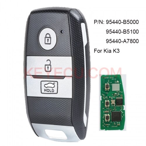 Keyecu Keyless-Go Smart Afstandsbediening Sleutelhanger 3 Knop 433Mhz 8A Chip Voor Kia K3 P/N: 95440-B5000/95440-B5001/95440-A7800