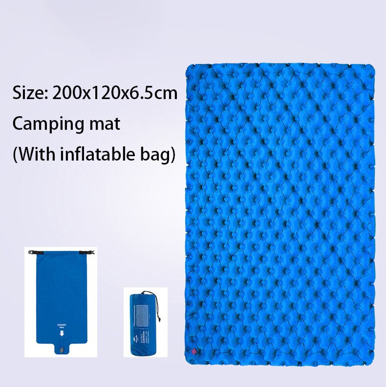 Rooxin Ultralight Camping Mat Inflatable Mattress 2 People Sleeping Pad Waterproof Pad Thickened Camping Mat Air Inflatable bag: Blue with bag