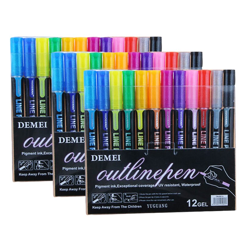 Double Line Outline Pens, 12 Colors Self-Outline Metallic Markers Glitter Writing Drawing Pens for DIY Art Crafts,