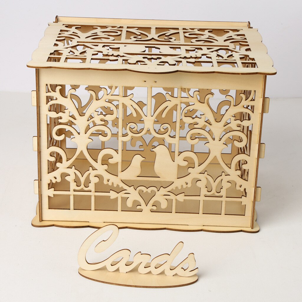 Wedding Card Box with Lock and Card Sign, Wooden Hollow Card Box DIY Box Wedding Reception Box for Birthdays, Graduations: H