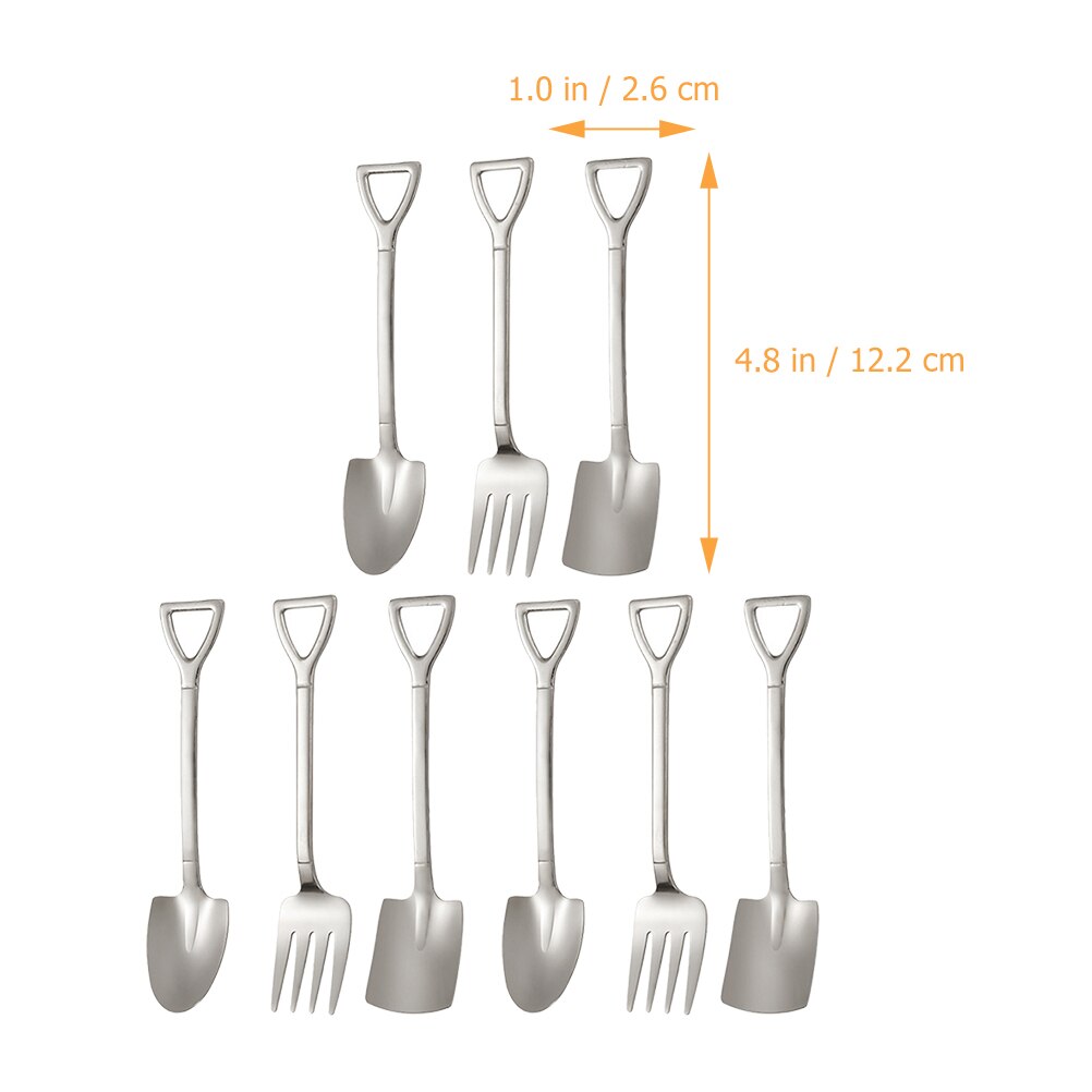 9pcs Small Shovel Spoon Fork Pointed Spoons Dessert Fruit Serving Spoons
