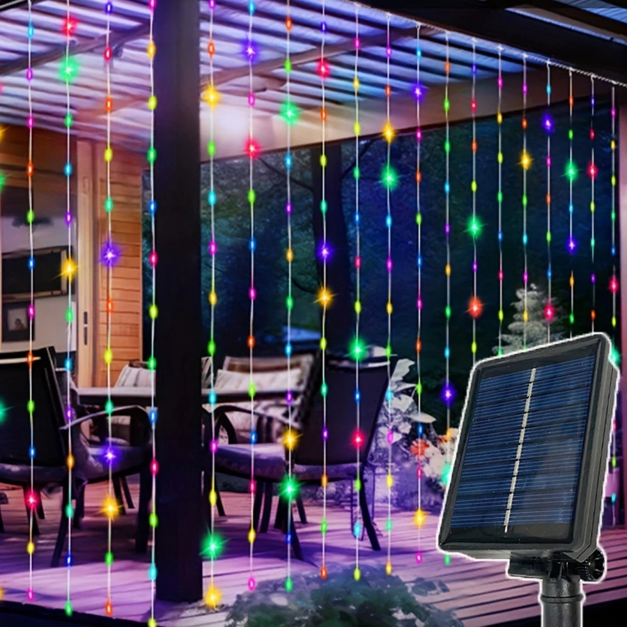 Guirnalda de luces LED con energía solar, 8 modos, perfecta para fiestas, bodas y decoraciones de jardín, lámpara solar navideña para exteriores: RGB / 16-20 W