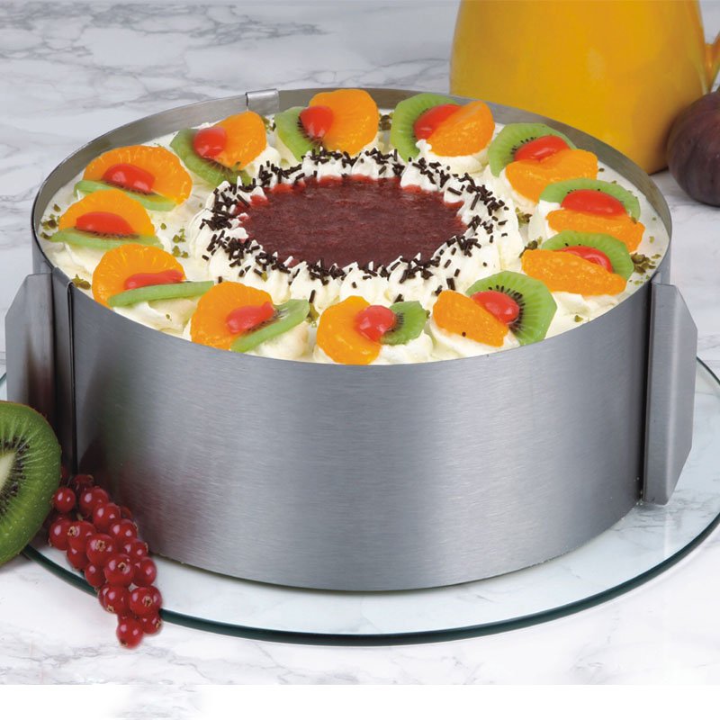 Diy Rvs Cake Cutter Slicer Verstelbare Ronde Brood Adjustable16cm-30cm Cake Ring Mold Cake Gelaagde Bakken Tools