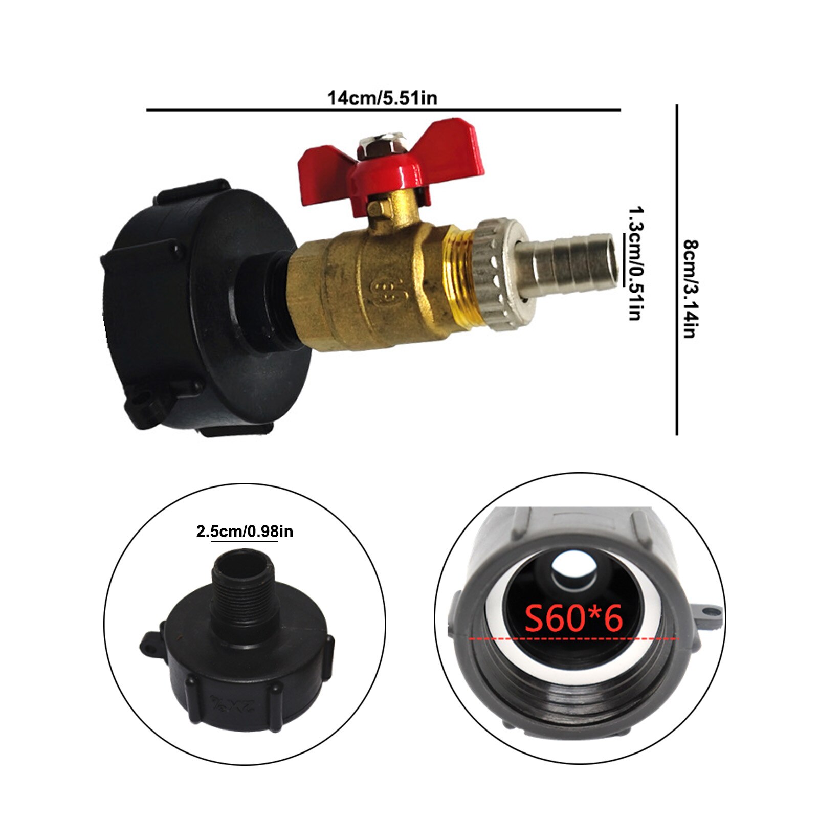Metal Durable IBC Tank Tap Adapter S60x6 Coarse Thread Connector Garden Water Connectors Water Cube Replacement Valve Fitting: B