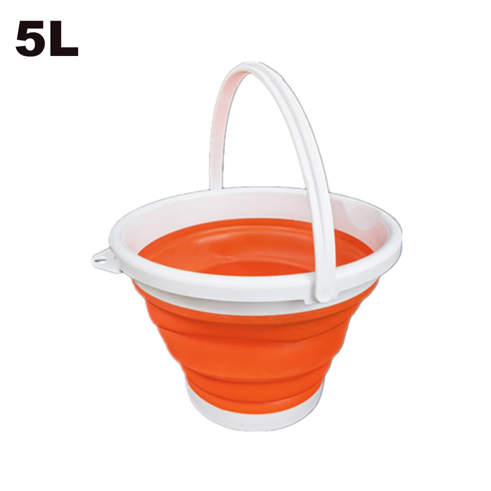 10L Collapsible Bucket 2.6 Gallon Foldable Portable Cleaning Silicone Bucket Space Saving Car Bucket for Garden Camping Fishing: White-Orange 5L