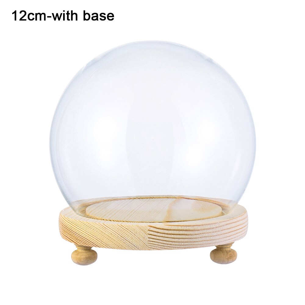 Vitrina de vidrio esférico para tarro, soporte de exhibición, botella terrario con Base de madera, cubierta antipolvo, caja de exhibición, caja de flores inmortal: 12cm-with base