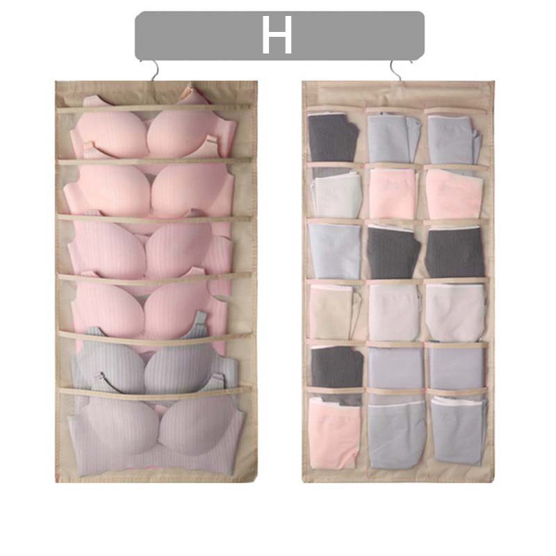 Mcao Hanging Closet Organizer Dual-Sided Wall Shelf Wardrobe Storage Bags for Underwear Bra Sock Mesh Pocket Metal Hanger TJ3624: H