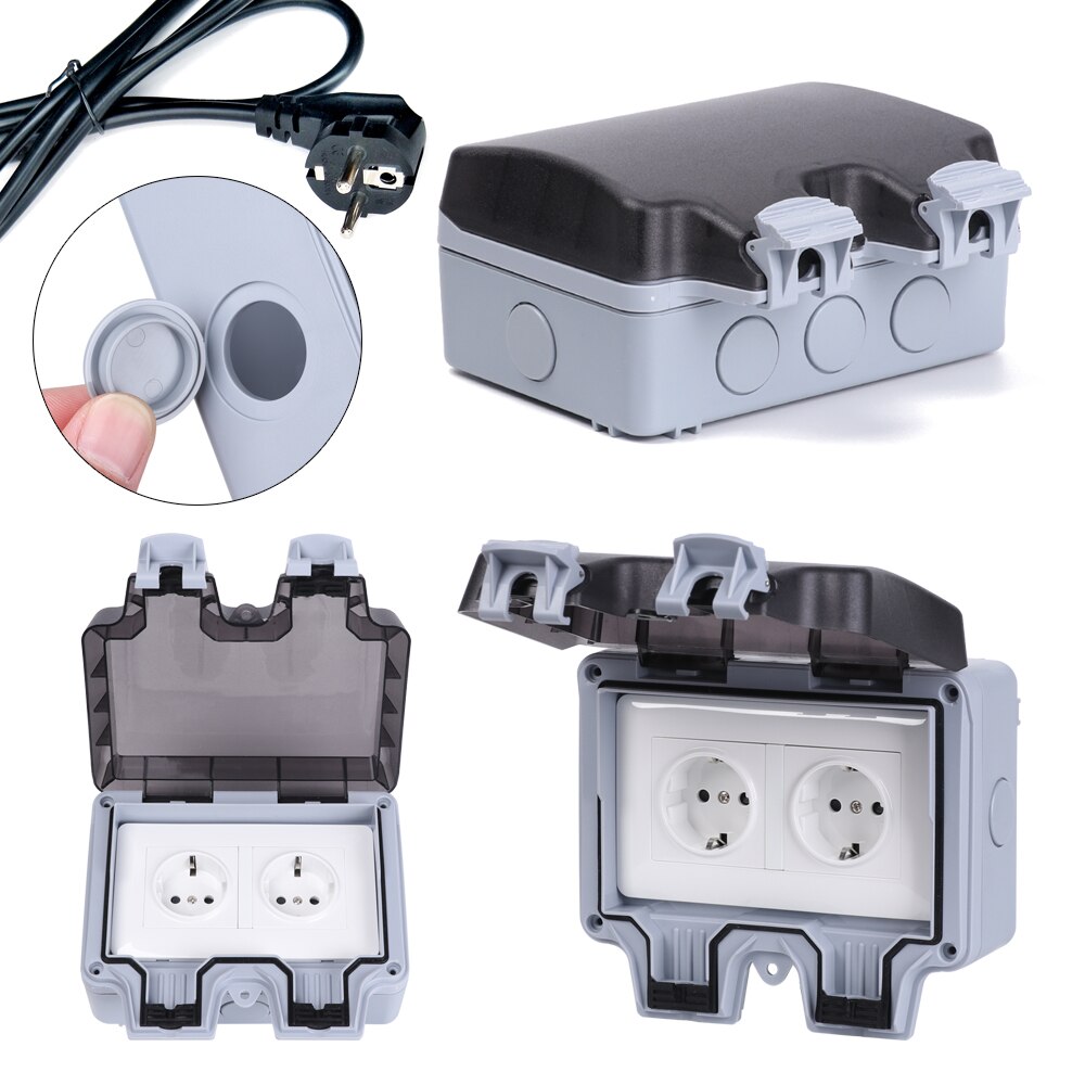 1Pc IP66 Stopcontact Outdoor Waterdichte Duitse Eu Plug Socket Regendicht Outdoor Geschakeld Stopcontact Buiten Gebruik